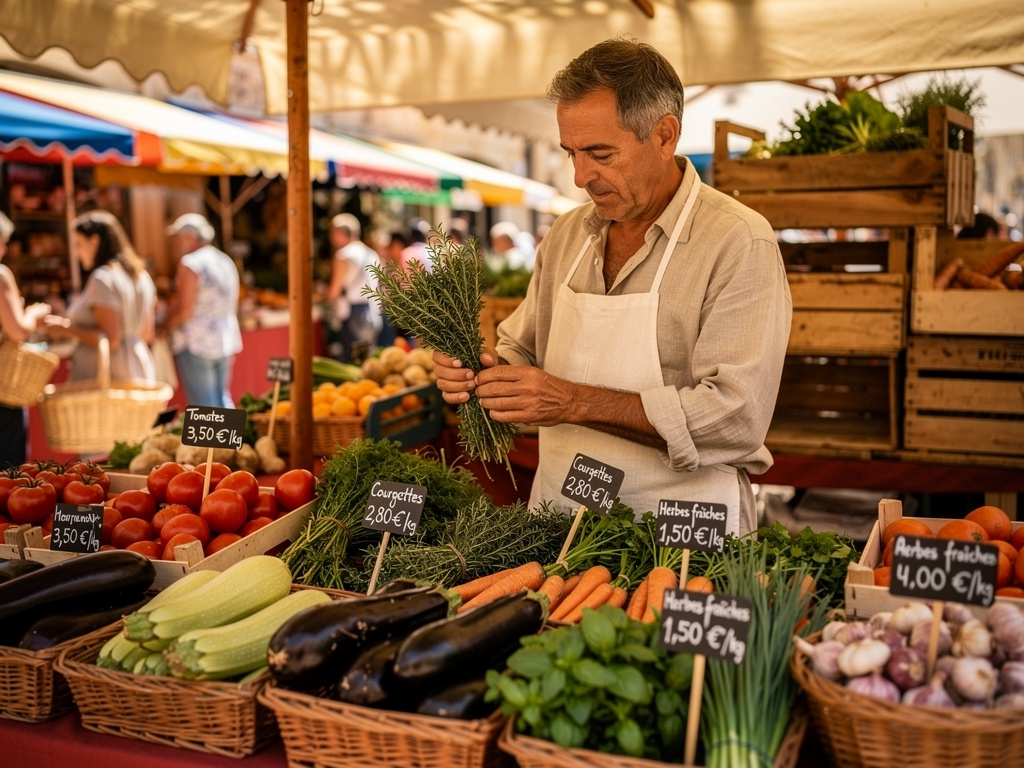 Étals colorés du marché du mardi matin à Aix-en-Provence